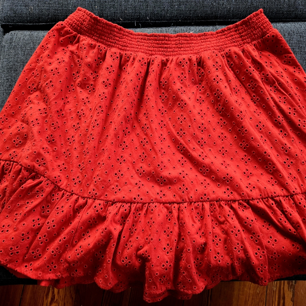 LOFT Red Eyelet Skater Skirt